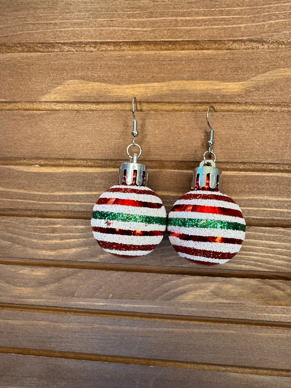 Green White Red Christmas Ornament Earrings Christmas Red White Earrings